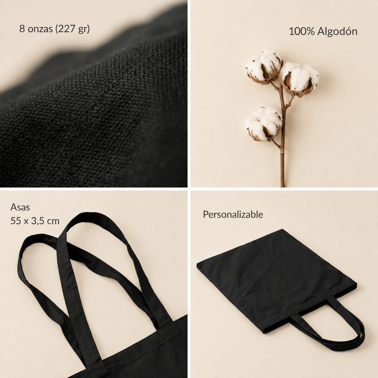 Tote Bag Algodón Negra 8oz - Imagen 5